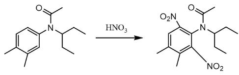 圖2 N-(l-乙基丙基)-N-乙?；?3,4-二甲基苯胺硝化反應(yīng)方程式